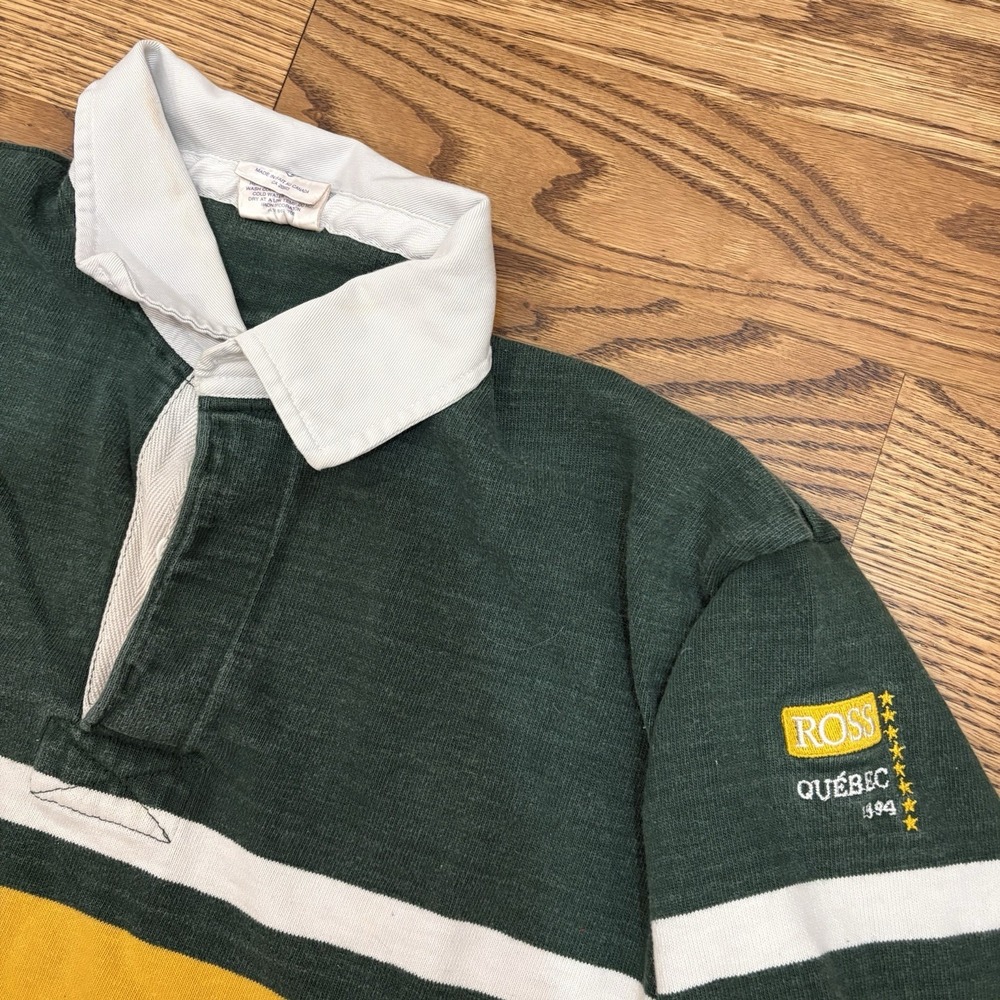 Rugby Shirt Mens XL Yellow Green Long Sleeve Vintage Style Ross Quebec 1994